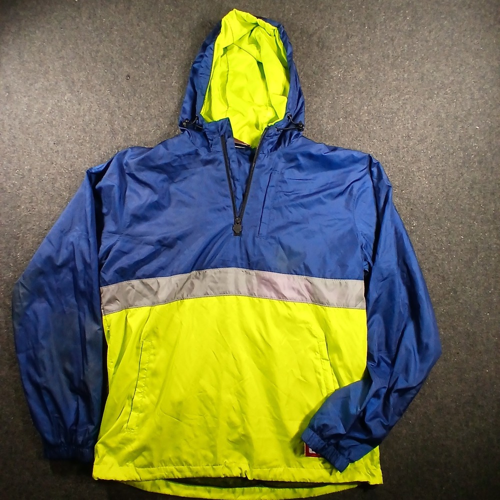 Onitsuka Tiger Windbreaker Jacket Mens Size M Blue Lime Green Colorblock Zip